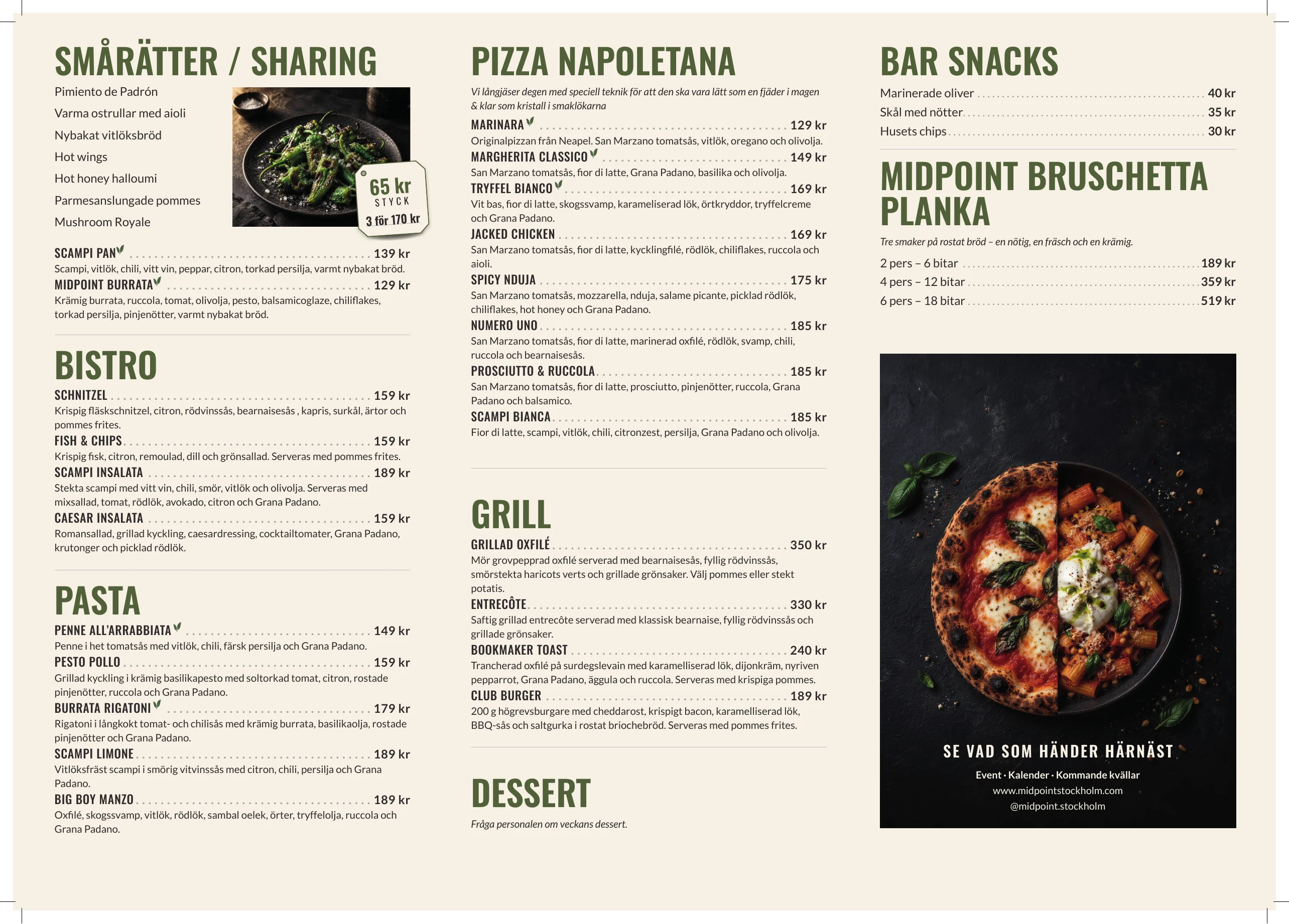 Midpoint middagsmeny, sida 2 – bistro, grill, dessert och dryck